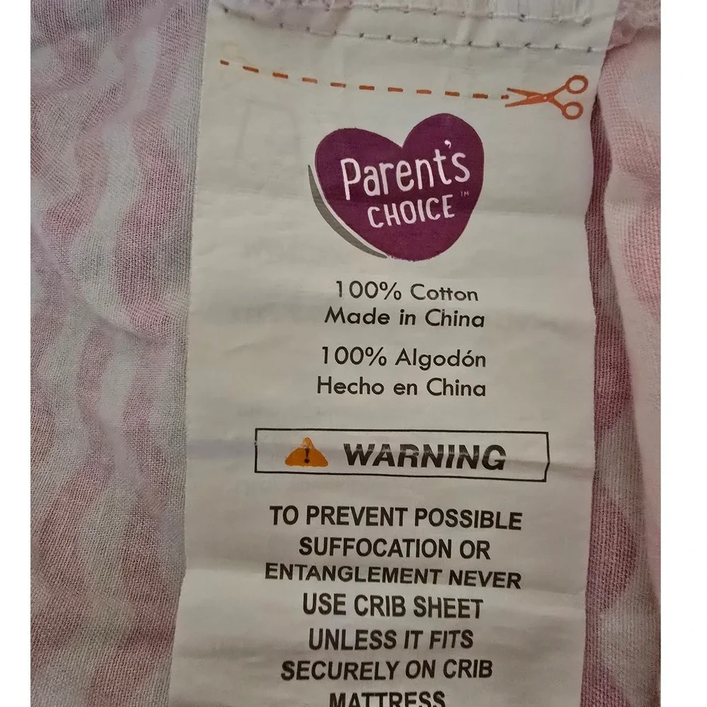 Parent's Choice Pink White Chevron Wavy Pattern Cotton Crib Sheet Set 2 Pack